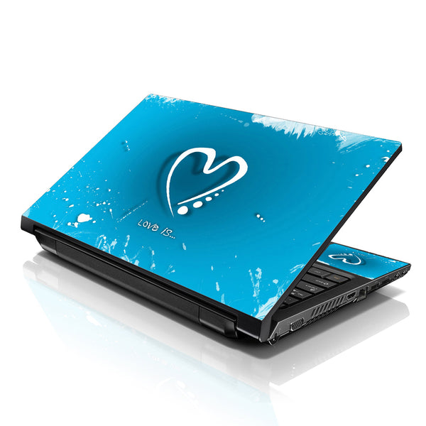 Laptop Notebook Skin Decal with 2 Matching Wrist Pads - Blue Heart