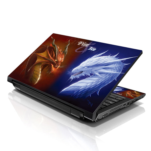 Laptop Notebook Skin Decal with 2 Matching Wrist Pads - Fire & Ice Dragons