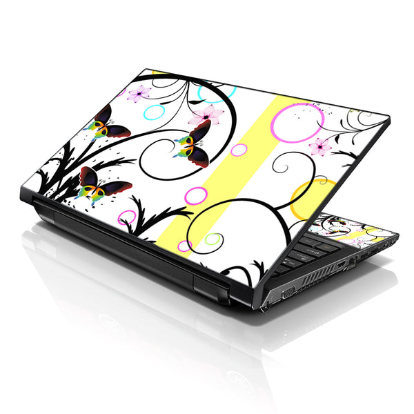 Laptop Notebook Skin Decal with 2 Matching Wrist Pads - Butterfly Escape Floral