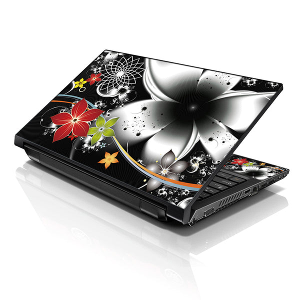 Laptop Notebook Skin Decal with 2 Matching Wrist Pads - Black and Grey Floral