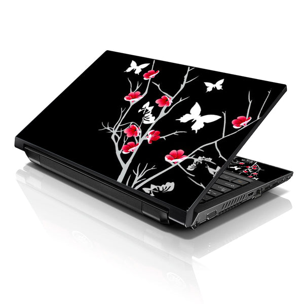 Laptop Notebook Skin Decal with 2 Matching Wrist Pads - Pink Gray Floral