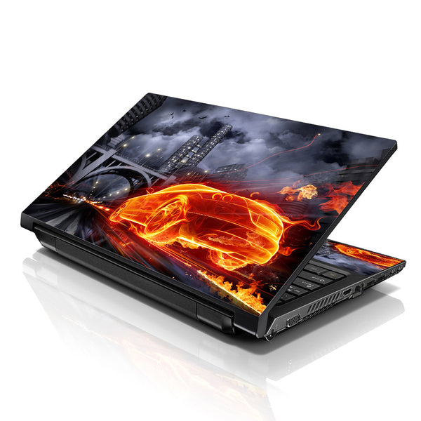 Laptop Notebook Skin Decal with 2 Matching Wrist Pads - Flame Race Car