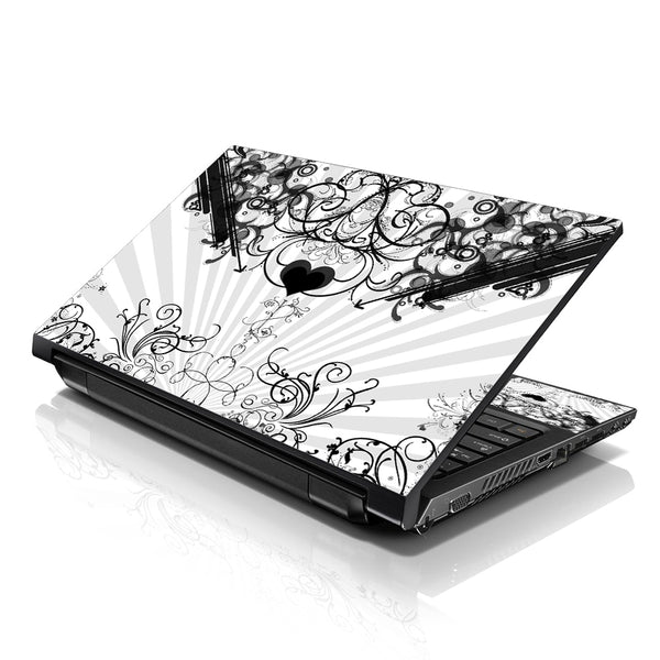 Laptop Notebook Skin Decal with 2 Matching Wrist Pads - Heart Floral