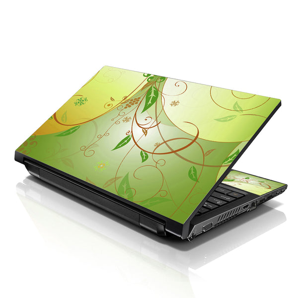 Laptop Notebook Skin Decal with 2 Matching Wrist Pads - Green Floral