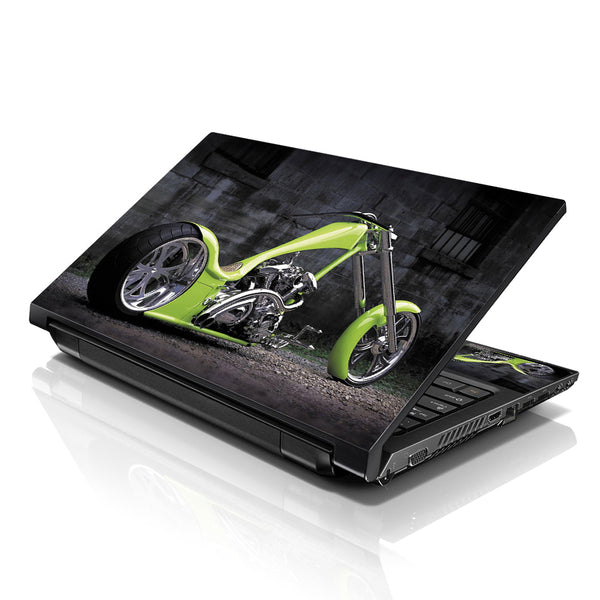 Laptop Notebook Skin Decal with 2 Matching Wrist Pads - Green Motorcycle Chopper