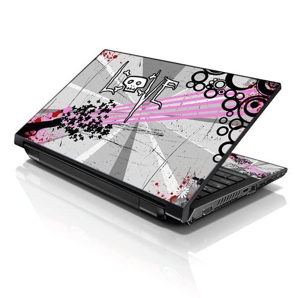 Laptop Notebook Skin Decal with 2 Matching Wrist Pads - Love Skull Floral