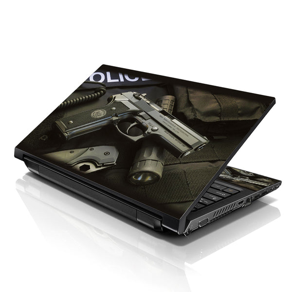 Laptop Notebook Skin Decal with 2 Matching Wrist Pads - Police Gun