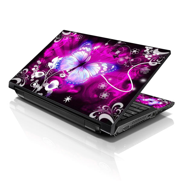 Laptop Notebook Skin Decal with 2 Matching Wrist Pads - Purple Butterfly Floral