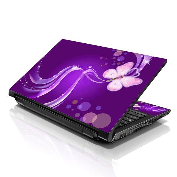 Laptop Notebook Skin Decal with 2 Matching Wrist Pads - Purple Butterfly