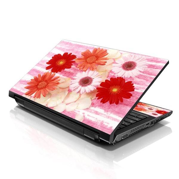 Laptop Notebook Skin Decal with 2 Matching Wrist Pads - Red Daisy Floral