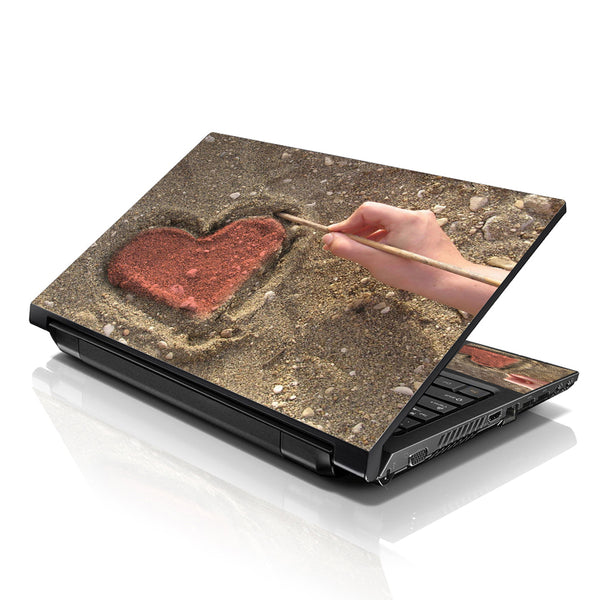 Laptop Notebook Skin Decal with 2 Matching Wrist Pads - Red Heart in Sand