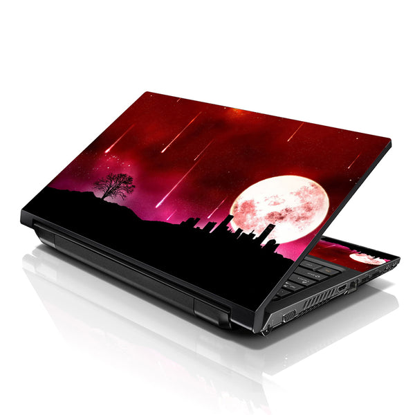 Laptop Notebook Skin Decal with 2 Matching Wrist Pads - Red Moon Scenery