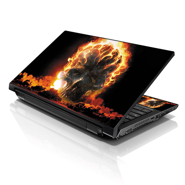 Laptop Notebook Skin Decal with 2 Matching Wrist Pads - Skull on Fire