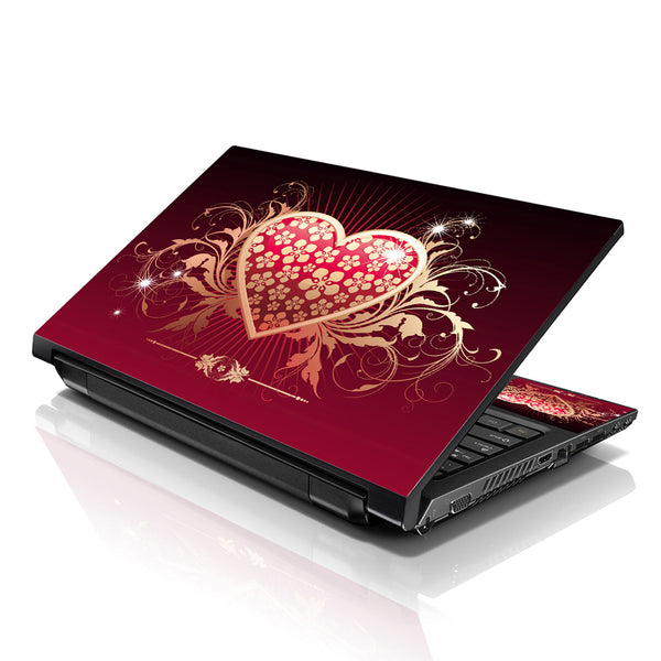 Laptop Notebook Skin Decal with 2 Matching Wrist Pads - Sparkling Heart