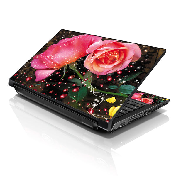 Laptop Notebook Skin Decal with 2 Matching Wrist Pads - Sparkling Pink Roses