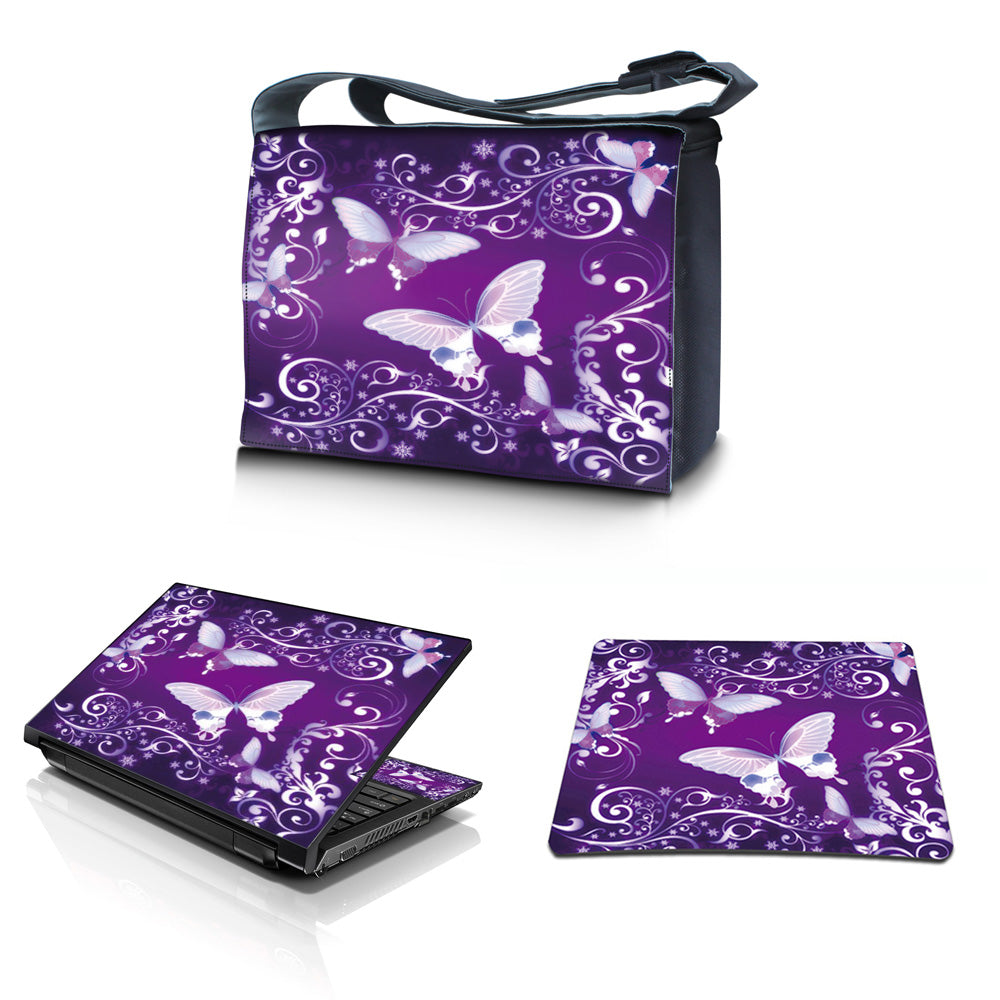 Purple Butterfly Laptop Bag, Skin & Mouse Pad Combo Pack – Laptop