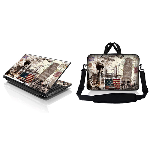 Notebook / Netbook Sleeve Carrying Case w/ Handle & Adjustable Shoulder Strap & Matching Skin – World Landmarks